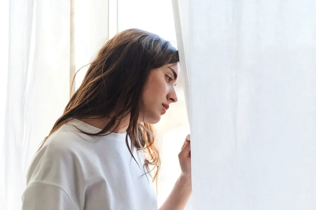 A girl being sad.